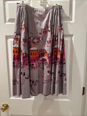 Bernardo Lavender Maxi Skirt with Pink and Orange Scenic Border